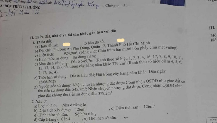 Bán đất mặt tiền An Phú Đông 9 P. An Phú Đông Quận 12, nở hậu L, giá giảm còn 7x tỷ